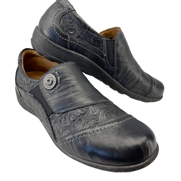 Biza Harmony shoes color steel size 40 or US 10 EUC tooled leather accent - Picture 1 of 16